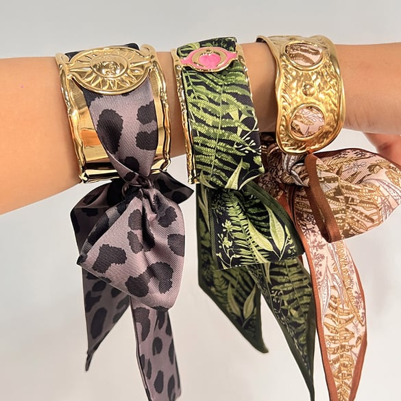 1 Stück Klassisches Sonnen-Armband aus Edelstahl mit Seidenschal