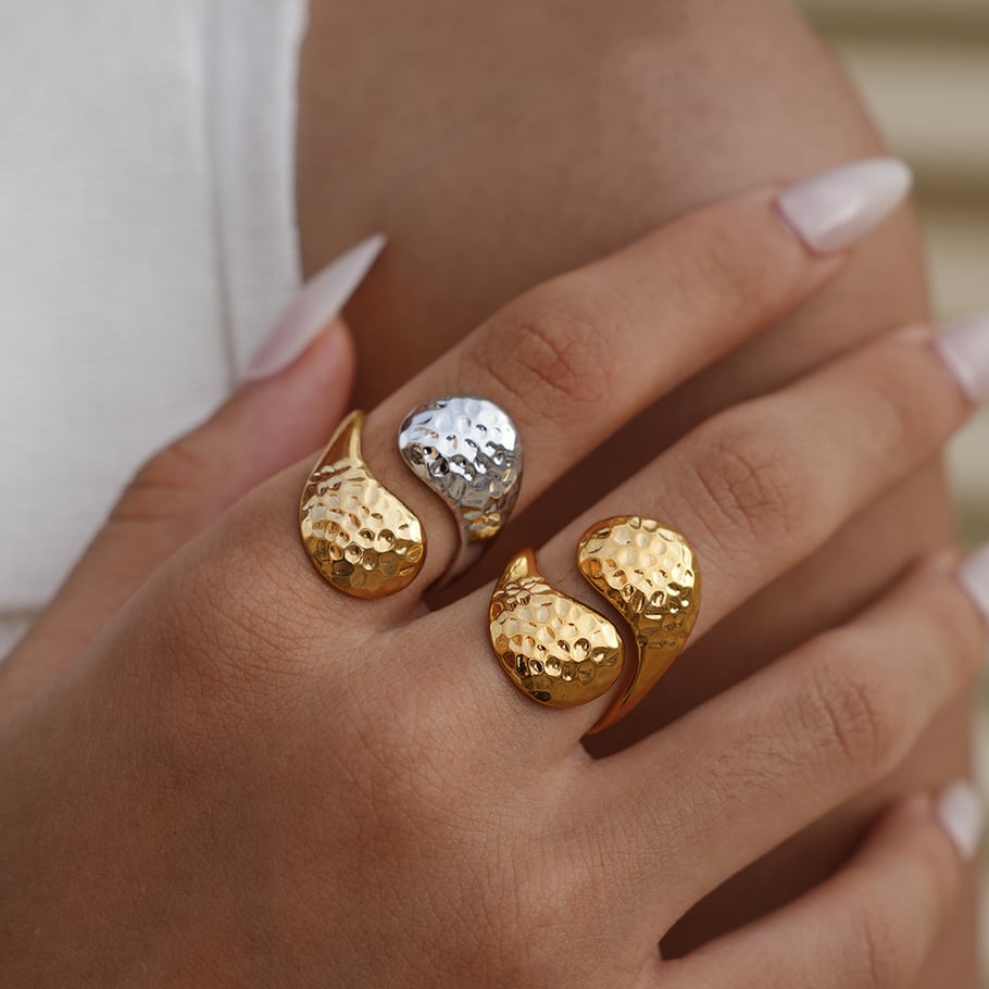 1 Piece Simple Irregular Shape Hammer Pattern Stainless Steel Women’s Statement Rings h5Picture3