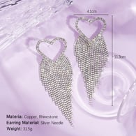 Silver Needle-Silver Heart Tassel Earrings Picture2
