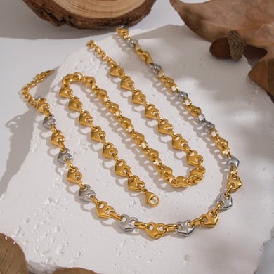 Set di collane in acciaio inossidabile color oro e argento con cuore h5 Immagine3