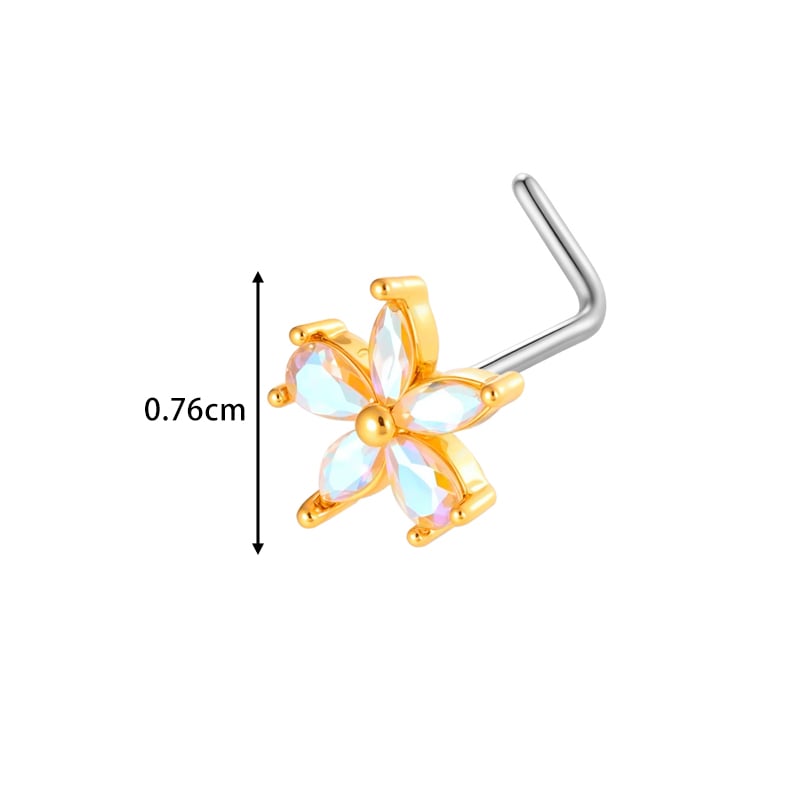 1 Piece Flower Butterfly Copper Gold Color Zircon Nose Stud h5Picture2