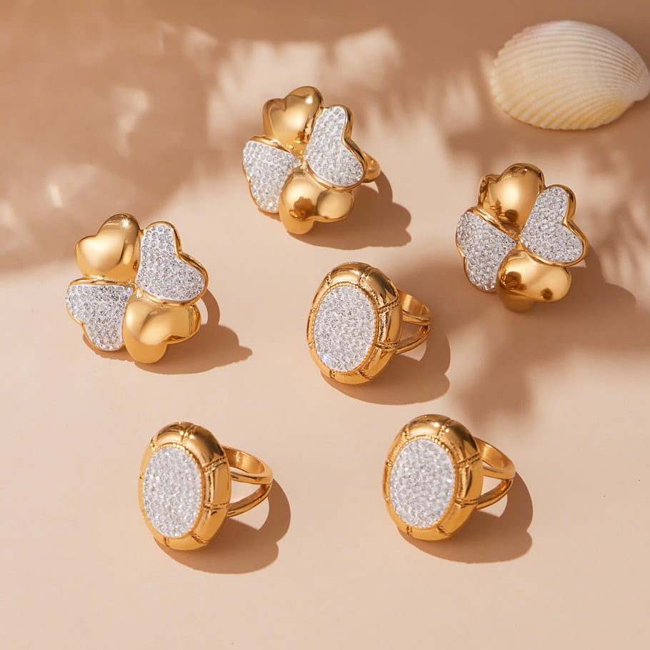 1 Piece Lustrous Clover Stainless Steel Gold Color Statement Rings Picture2