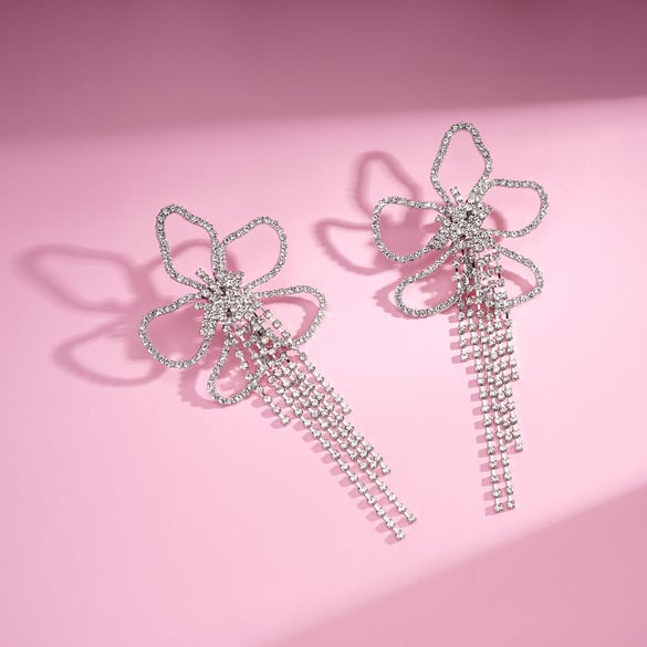 1 Pair Festive Series Flower Tassel Copper Dangle Earrings 2