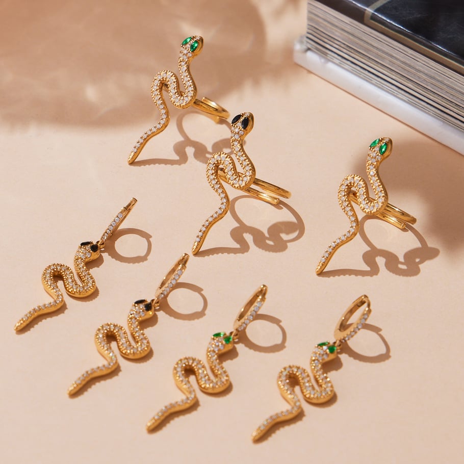 Sophisticated Snake Stainless Steel Gold Color Zircon Women's Jewelry Sets Picture3