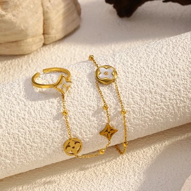 1 Piece Classic Flower Stainless Steel Gold Color Chain Bracelet h5 Picture2