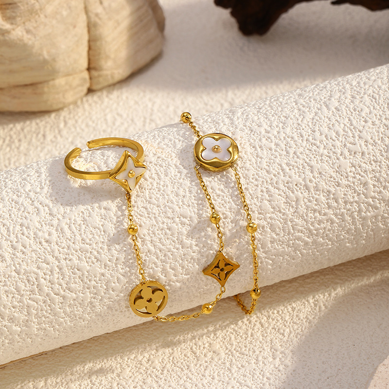 1 Piece Classic Flower Stainless Steel Gold Color Chain Bracelet Picture2
