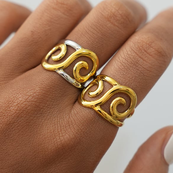 1 Piece Simple Casual Irregular Shape Infinity Stainless Steel Gold Color Women's Statement Rings 2