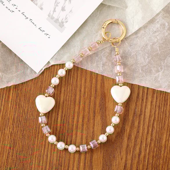 1 cadena para teléfono con cuentas de corazón dulce