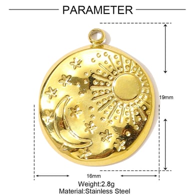 Pendentif rétro étoile lune en acier inoxydable couleur or pour femme, 1 pièce h5 Image2