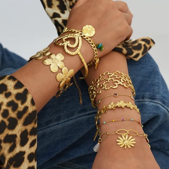 1 Piece  Simple Flower Heart Stainless Steel   Gold Color  Women's Jewelry Sets
