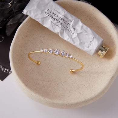 1 Piece Luxurious Circle Stainless Steel Gold Color Zircon Women's Bangles h5 Picture5