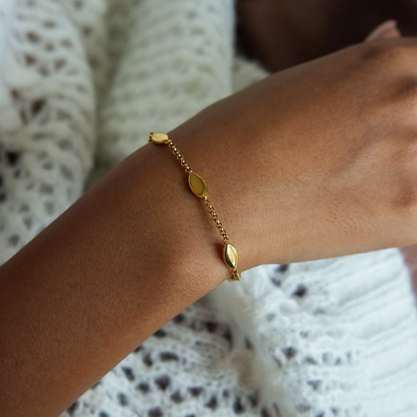 Bracelet chaîne minimaliste en acier inoxydable doré pour femme, 1 pièce, forme de feuille