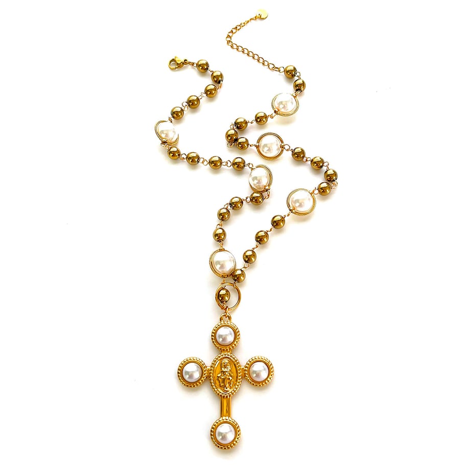 1 Stück Kreuz Kunstperle Goldfarbene Perlenkette 
