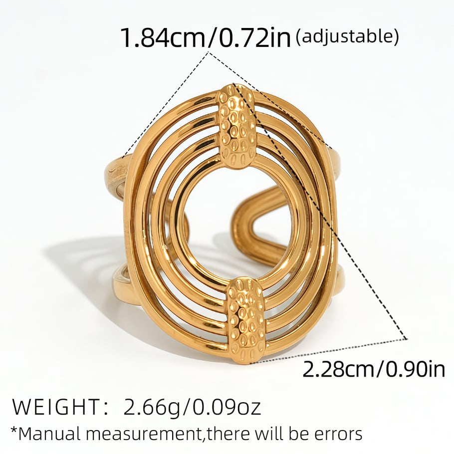 1 Stück Casual Circle Edelstahl Goldfarbene Statement-Ringe für Damen Bild2