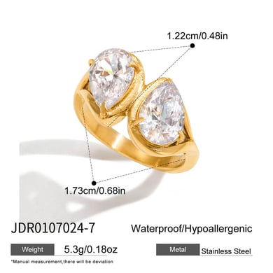 1 Piece Shinning Droplet Stainless Steel Gold Color Zircon Women's Gemstone Rings h5 Picture2