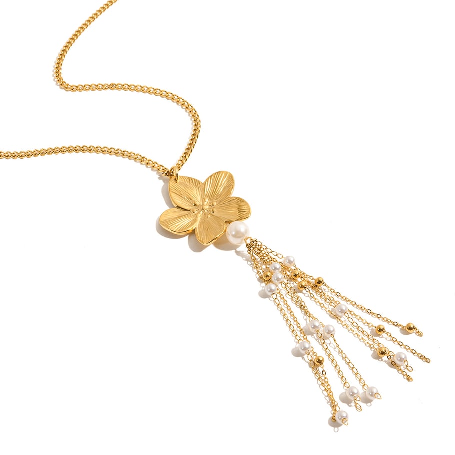 Collana lunga da donna in acciaio inossidabile color oro con nappa floreale della serie romantica da 1 pezzo 