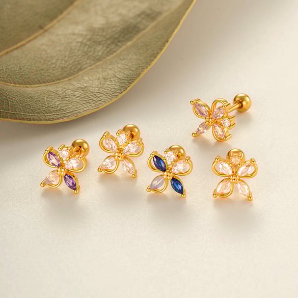 1 Stück Blume Kupfer Gold Farbe Zirkon Piercing Ohrring 2