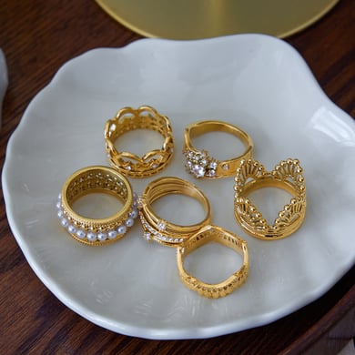 1 Piece Elegant Woven Lace Stainless Steel Gold Color Women's Gemstone Rings h5 Picture3