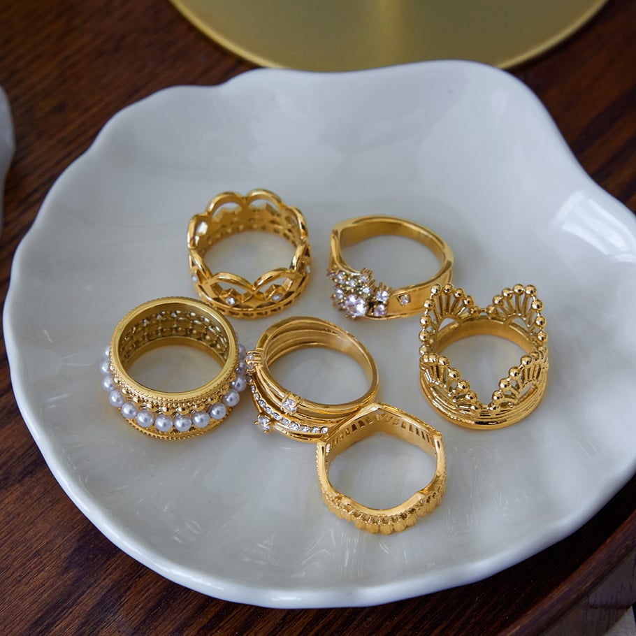 1 Piece Elegant Woven Lace Stainless Steel Gold Color Women's Gemstone Rings Picture3