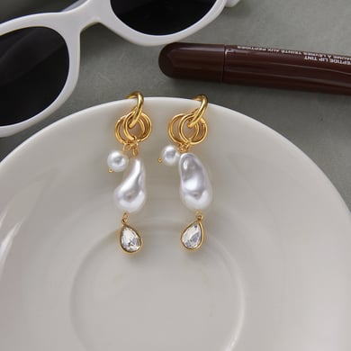 1 paio di splendidi orecchini pendenti da donna in acciaio inossidabile color oro con forma irregolare a goccia h5 Immagine5
