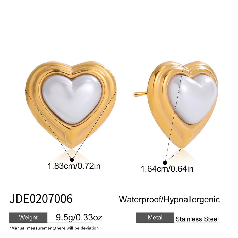 1 par de hermosos pendientes de botón de acero inoxidable en forma de corazón para mujer, color dorado Imagen2