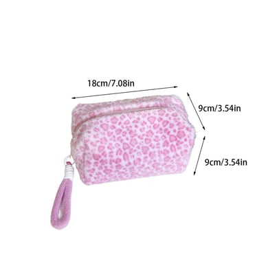 1 pezzo di borsa per il trucco da donna in peluche con stampa leopardata retrò romantica h5 Immagine2