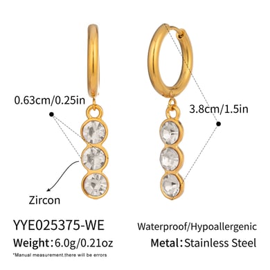 1 paio di orecchini pendenti in acciaio inossidabile color oro con zirconi h5 