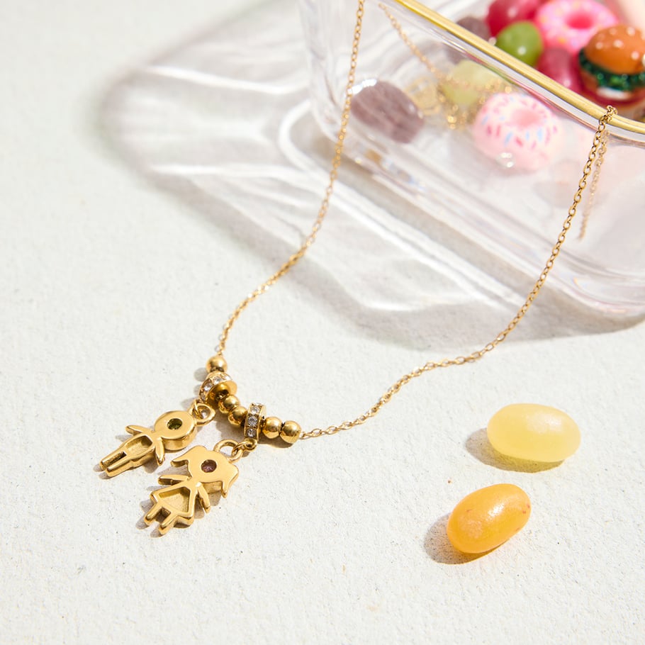 1 Stück Klassische Kinder Edelstahl Gold Farbe Zirkon frauen Anhänger Halsketten h5Bild5