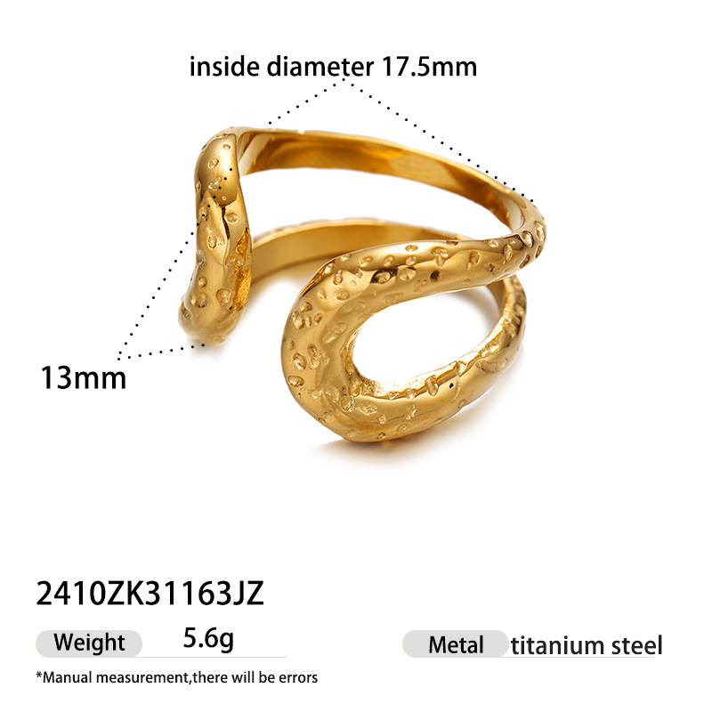 Anillo llamativo de acero inoxidable en color dorado con forma de línea de 1 pieza 
