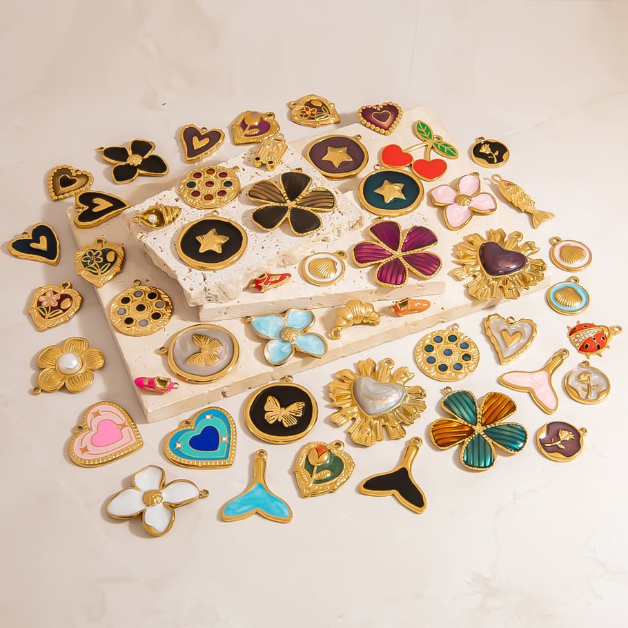 1 Piece Retro Flower Stainless Steel Gold Color DIY Pendant h5Picture5