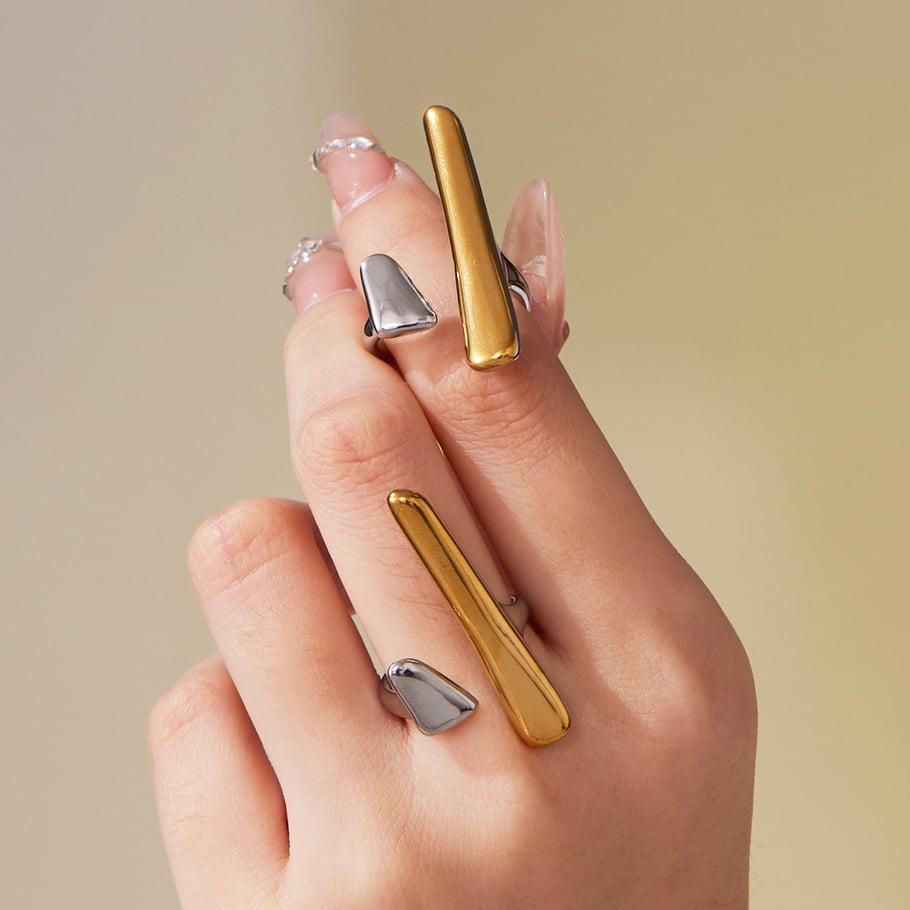 1 pièce de bague moderne de forme irrégulière en acier inoxydable couleur or h5Image5