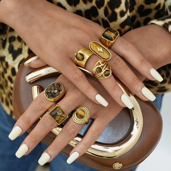 1 Piece  Retro Irregular Shape Stainless Steel  Gold Color Women's  Statement Rings 2