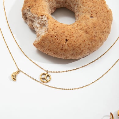 1 Stück süße Croissant-Halsketten aus Edelstahl in Goldfarbe für Damen h5 Bild4