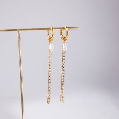 1 Pair Exquisite Tassel Stainless Steel Gold Color Pearl Women's Dangle Earrings h5 Picture6