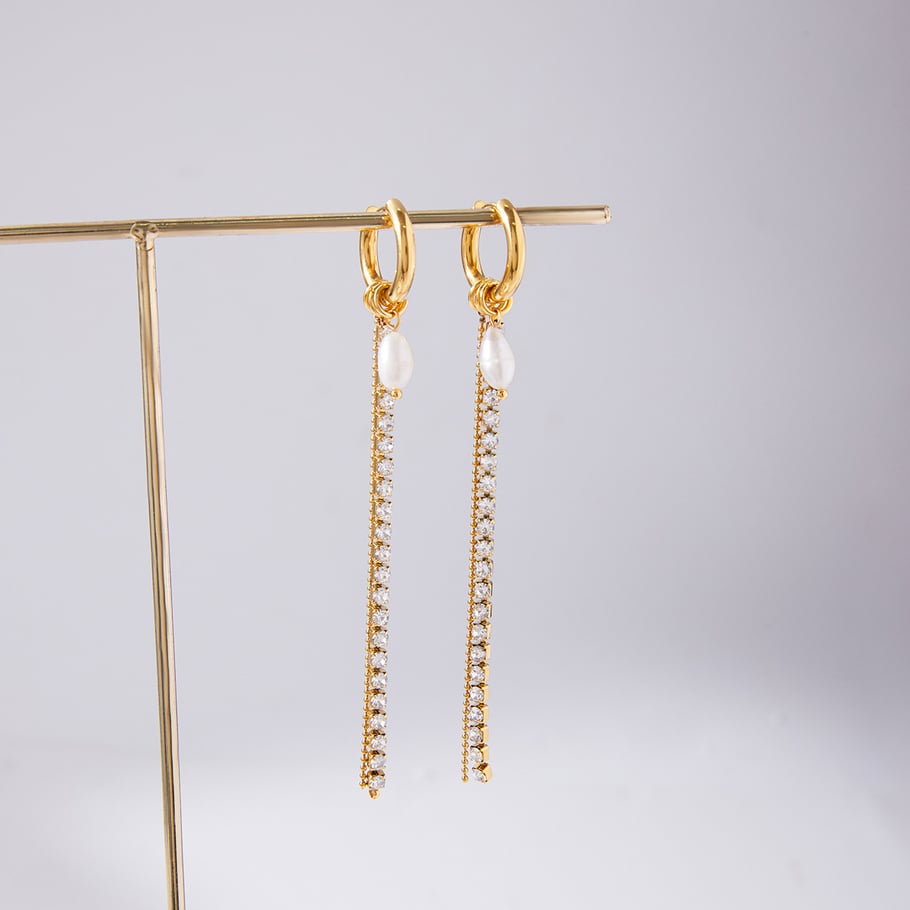 1 Pair Exquisite Tassel Stainless Steel Gold Color Pearl Women's Dangle Earrings Picture6