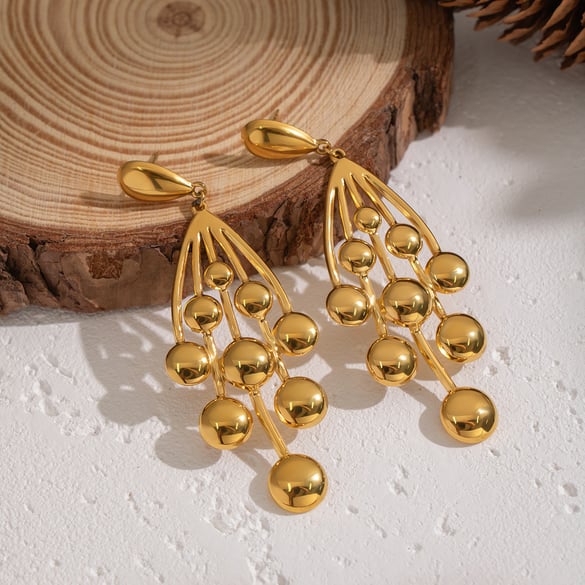 1 Paar traubenförmige Ohrringe aus Edelstahl in Goldfarbe 2