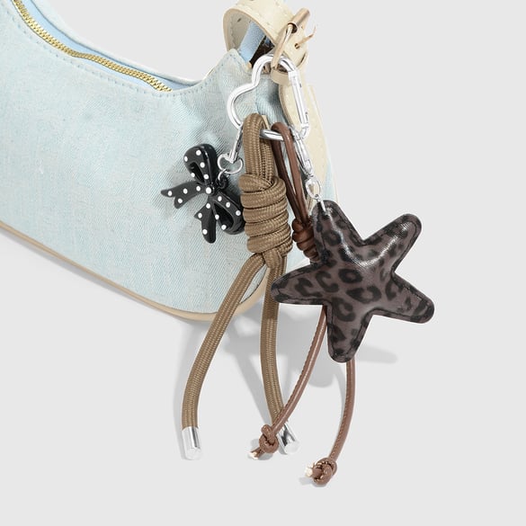 1 Piece Bow Knot Leather Leopard Print Star Bag Charm