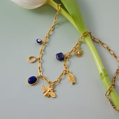 1 Piece Luxurious Bee Lapis Lazuli Stainless Steel Gold Color Women's Pendant Necklaces h5 Picture5