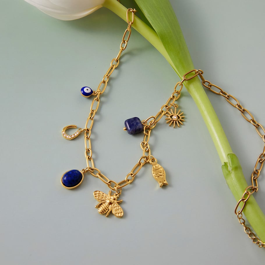 1 Piece Luxurious Bee Lapis Lazuli Stainless Steel Gold Color Women's Pendant Necklaces Picture5