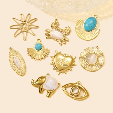 1 pieza elegante colgante circular de acero inoxidable color dorado con piedra natural para mujer h5 Imagen4