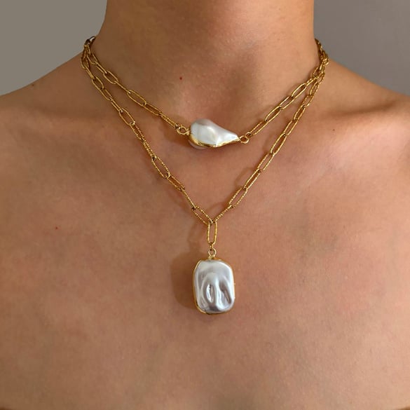 1 Piece Pearl Gold Color Pendant Necklace 2
