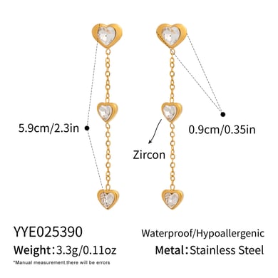 Set di collana con zirconi color oro e nappa a cuore romantico in acciaio inossidabile h5 