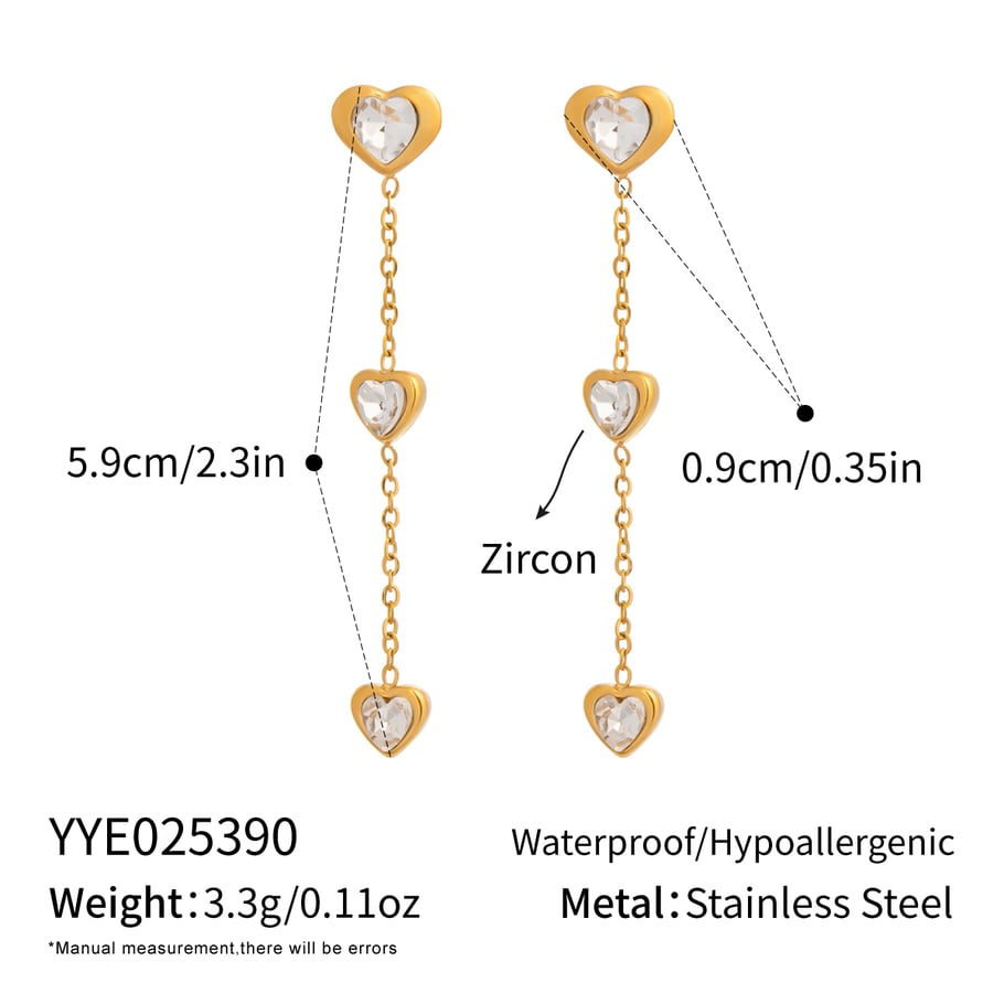 Ensemble de colliers romantiques en acier inoxydable avec pompon en forme de cœur et zircon couleur or