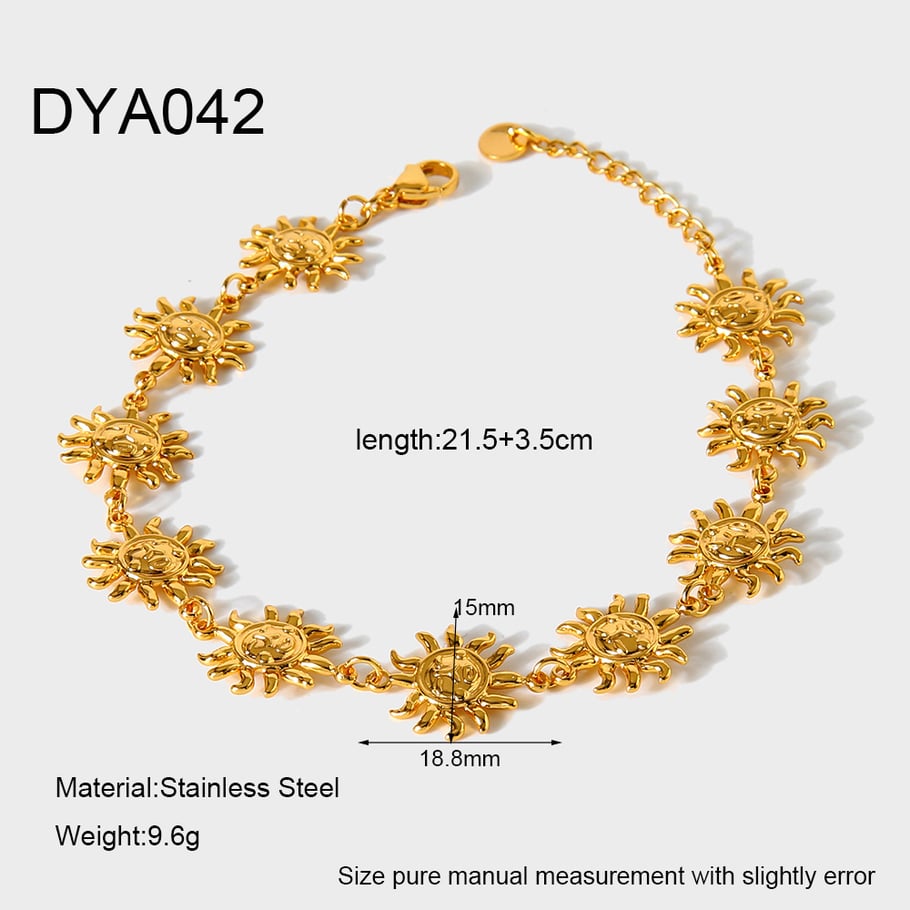 1 Piece  Natural Sun Patchwork Stainless Steel  Gold Color  Anklets 