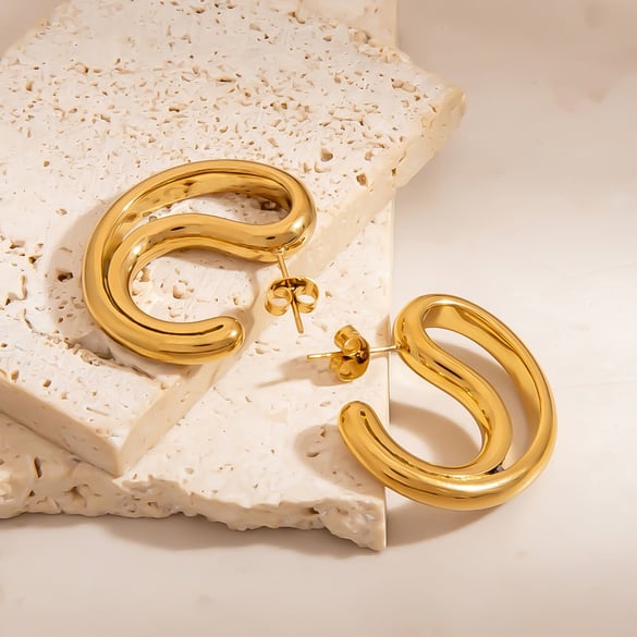 1 Çift Romantik Günlük Damla Paslanmaz Çelik Altın Renkli Kadın Halka Küpe 2