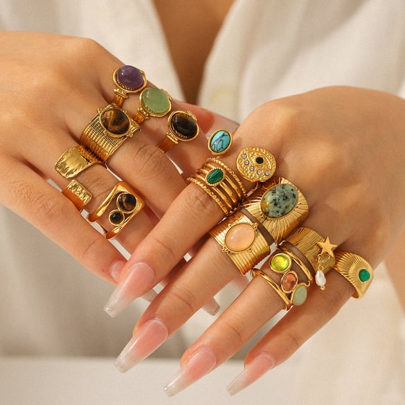 1 Piece  Daily Devil's Eye Stainless Steel   Gold Color  Natural Stone Women's Gemstone Rings 2