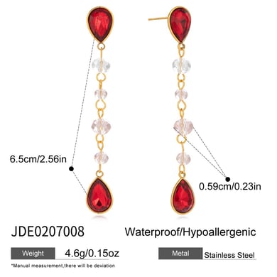 1 Pair Luxurious Red Droplet Stainless Steel Gold Color Women's Drop Earrings h5 Picture2