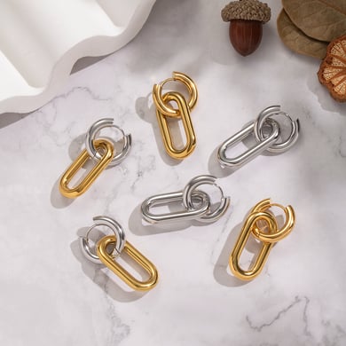 1 Paar kreisförmige Creolen aus Edelstahl in Goldfarbe h5 Bild2