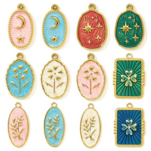 Pendentif pour femme en acier inoxydable couleur or, motif végétal naturel, 1 pièce 2