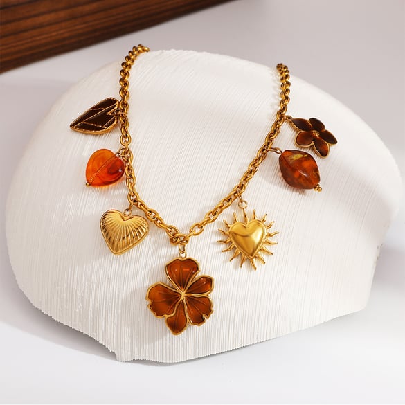 1 Piece  Flower Heart Sun Stainless Steel Women's Pendant Necklaces 2